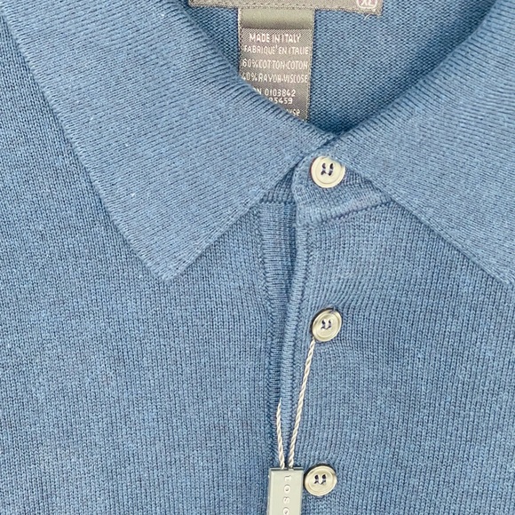 Nwt-TOSCANO ITALY Sweater Men Size XL Pure Merino Wool Blue 1/4 Button Pullover - Picture 4 of 7